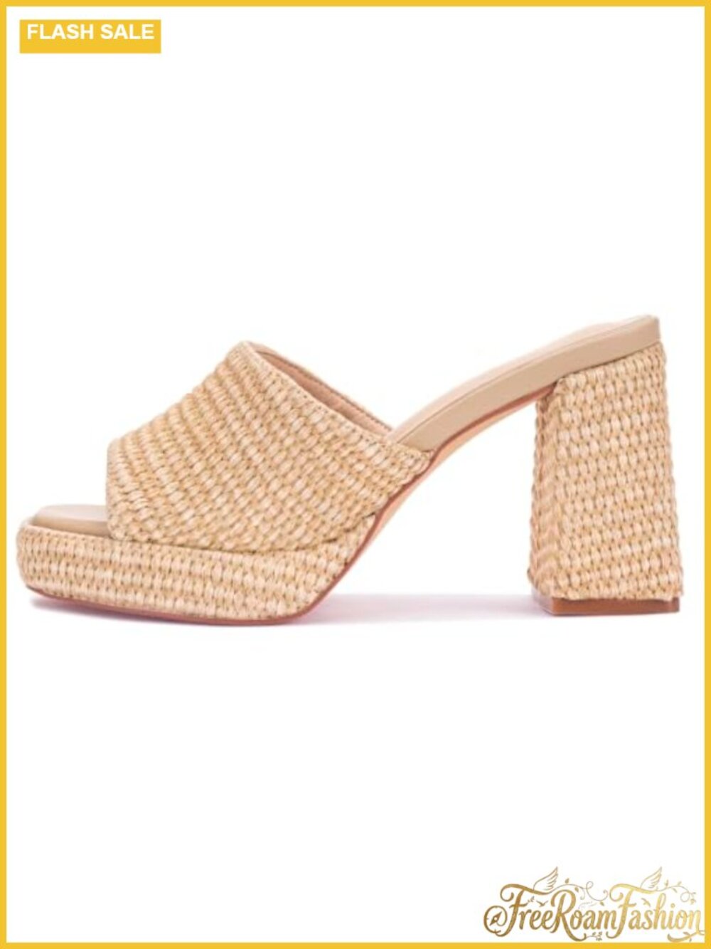 Raffia Platform Wedge Heeled Sandals Open Toe Slip On Chunky Block Heel Summer
